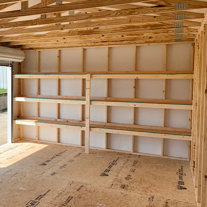 Interior triple tier shelf and wall option