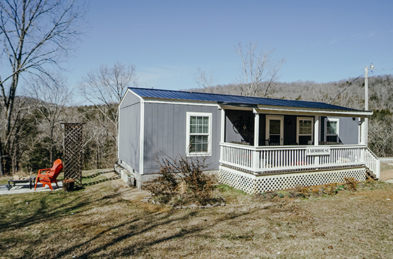 exterior photo of farmhouse style tiny home